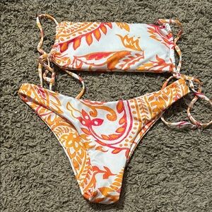 Orange and White Bikini Set